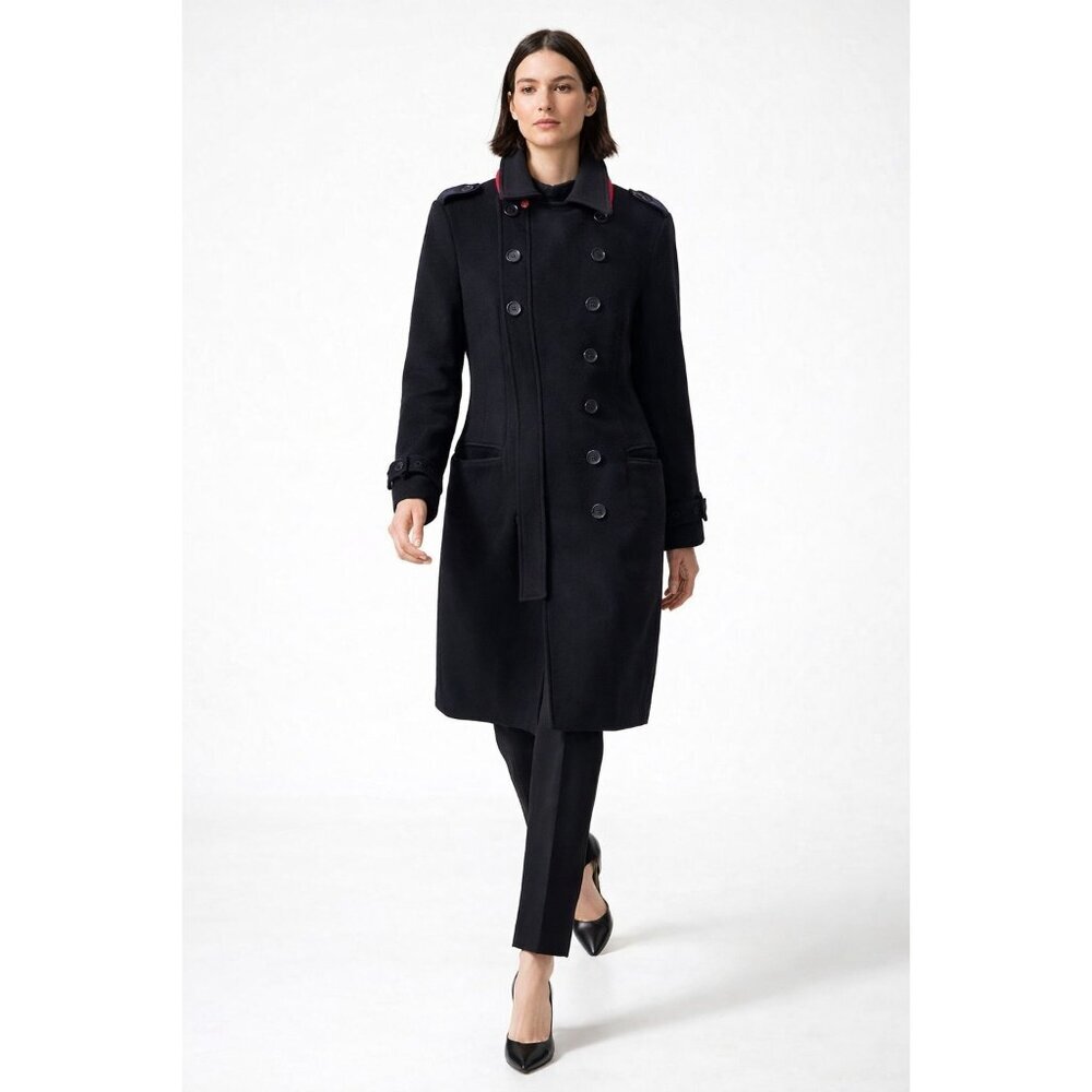 OPERATIONS NYC Black Wool Cashmere Military Peacoat Trench Coat Small USA Made